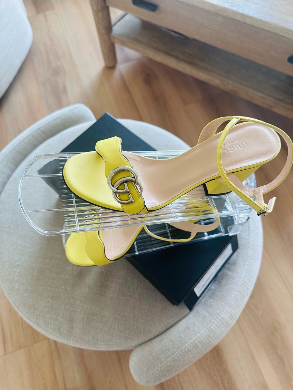 Gucci Bright Yellow Leather GG Slingback Sandals